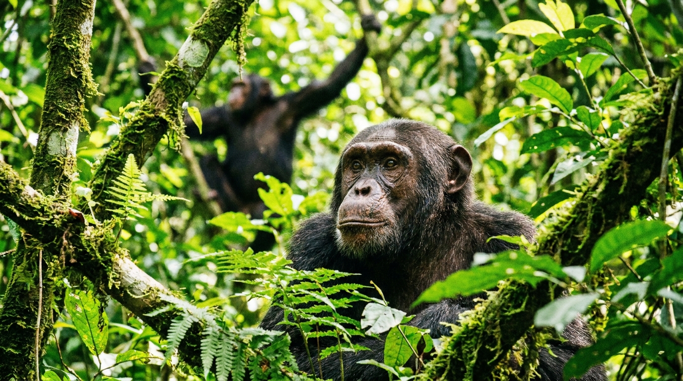 Chimpanzee in Kibale National Park, Uganda — combine chimp trekking with gorilla trekking on a Uganda safari