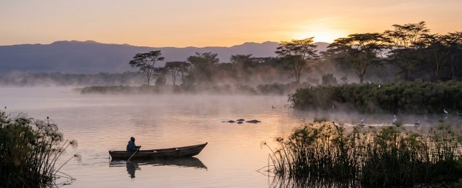 Lake Naivasha at sunrise — flamingos and morning mist on Kenya's most popular day trip destination from Nairobi