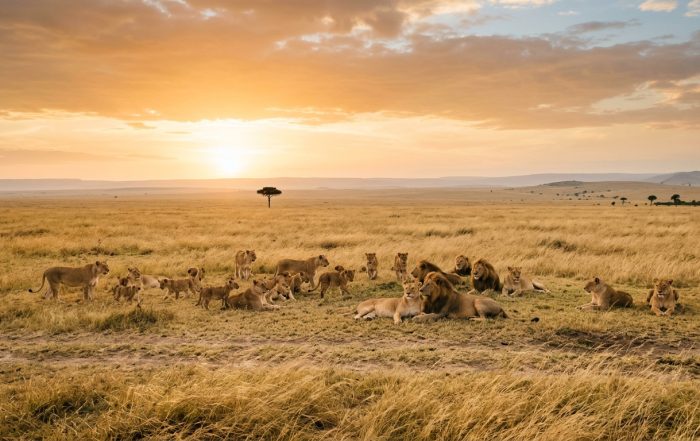 Tanzania safari 2026 — wildebeest herd on the open Serengeti plains during the Great Migration