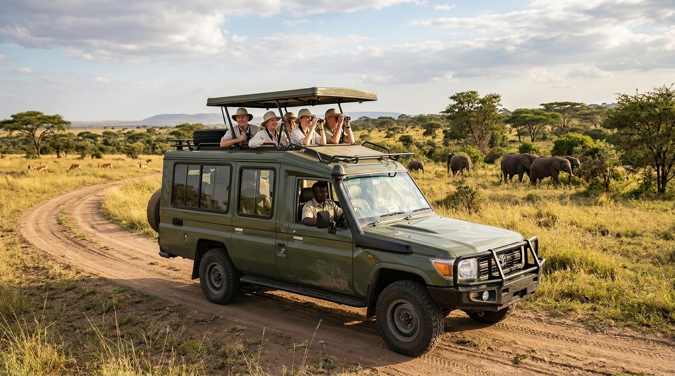 Quality 4x4 safari vehicle with pop-up roof on a Kenya game drive — vehicle quality varies significantly between operators