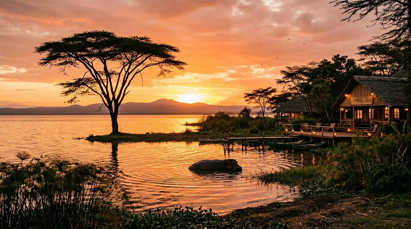 Naivasha at sunset, Kenya — a safe, tourism-focused town and the home base of Crescent Shores Retreats