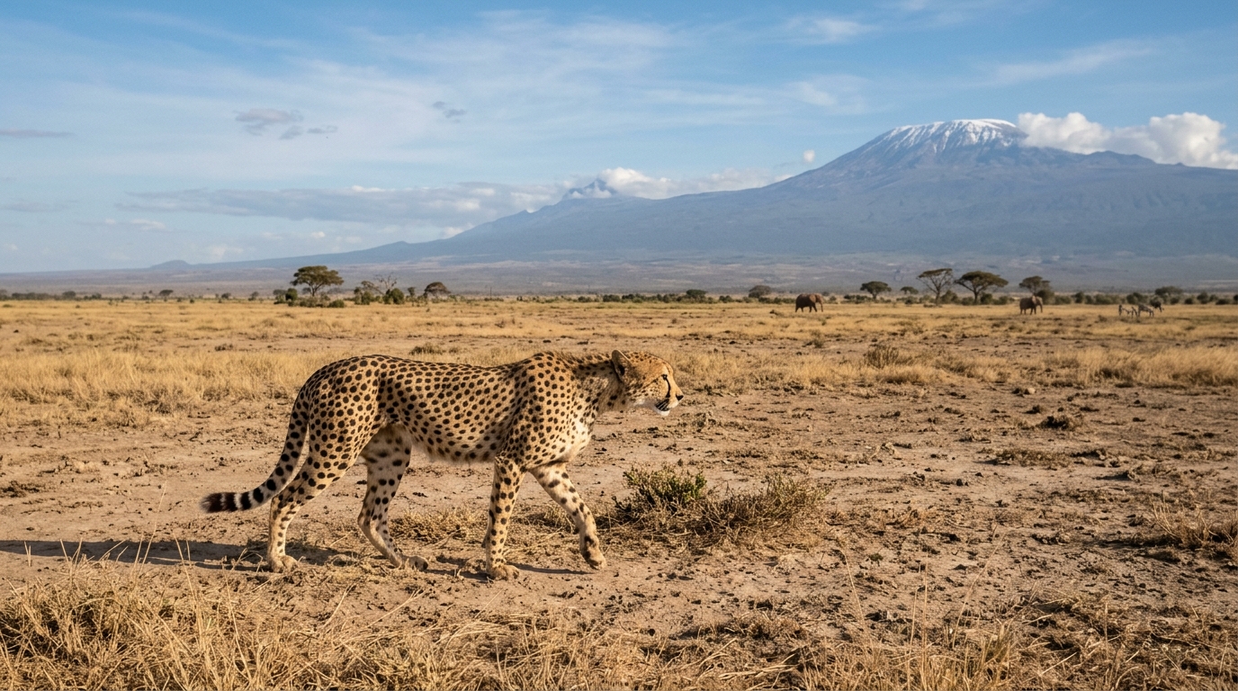 amboseli-lion-cheetah-open-plains-kenya-safari-wildlife Lion resting on Amboseli's open plains — the park's flat terrain makes predator sightings exceptionally clear and photogenic