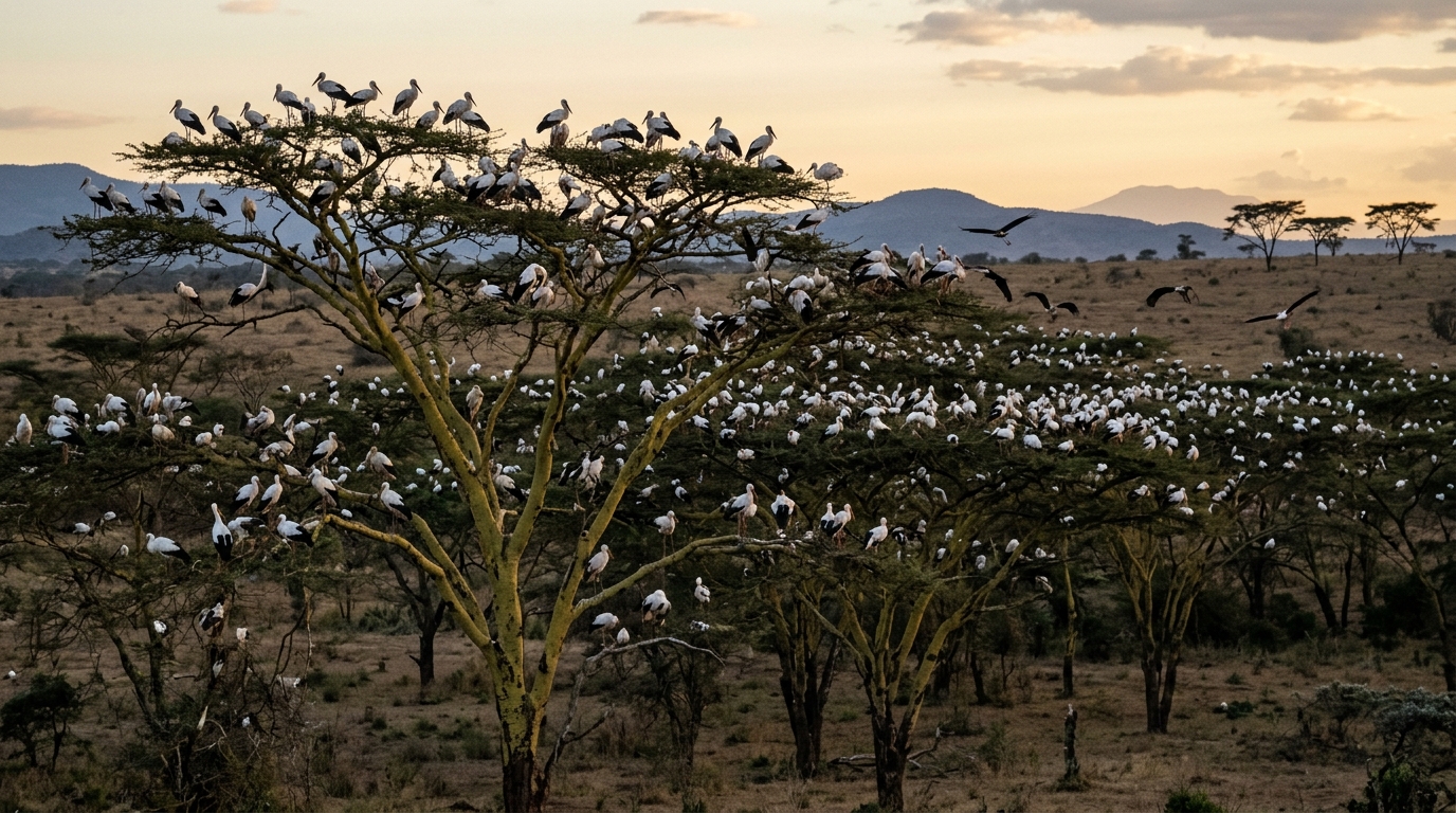 Flamingos on Lake Naivasha Kenya — seasonal visitors that occasionally appear in large numbers on the lake