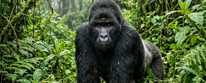 Mountain gorilla silverback in Bwindi Impenetrable Forest Uganda — the forest holds more than half the world's remaining mountain gorilla population