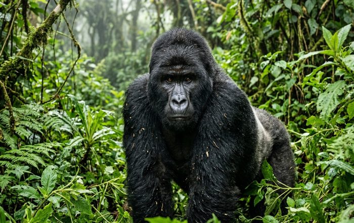 Mountain gorilla silverback in Bwindi Impenetrable Forest Uganda — the forest holds more than half the world's remaining mountain gorilla population